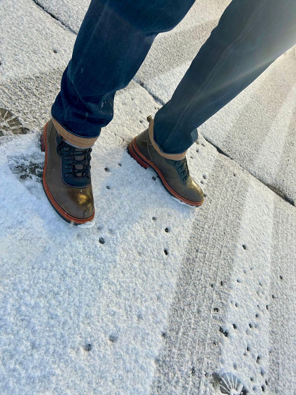 Photo by Vic on January 18, 2026 of the Blkbrd Shoemaker Bulwark Trek Boot in Horween Green Horse Rump.