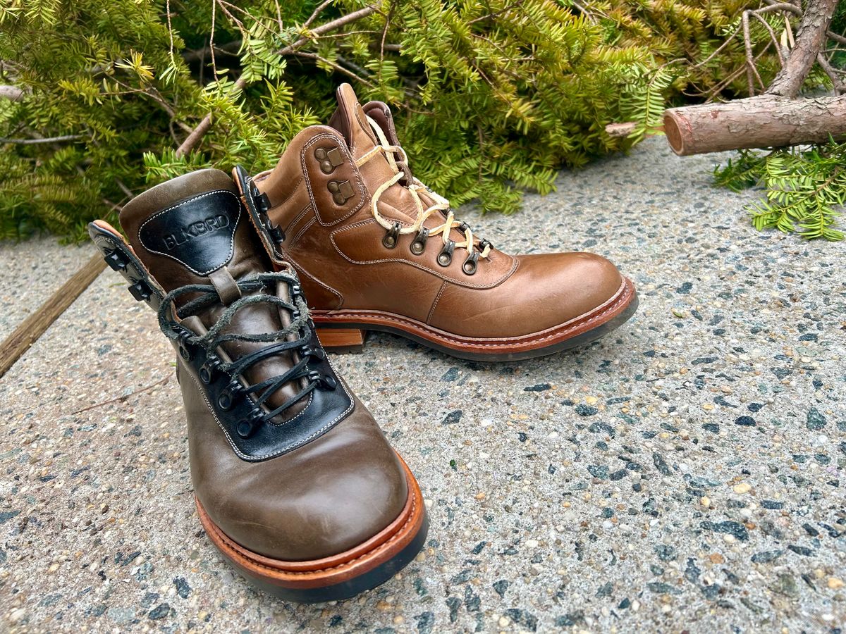 Photo by Vic on March 15, 2026 of the Blkbrd Shoemaker Bulwark Trek Boot in Horween Green Horse Rump.