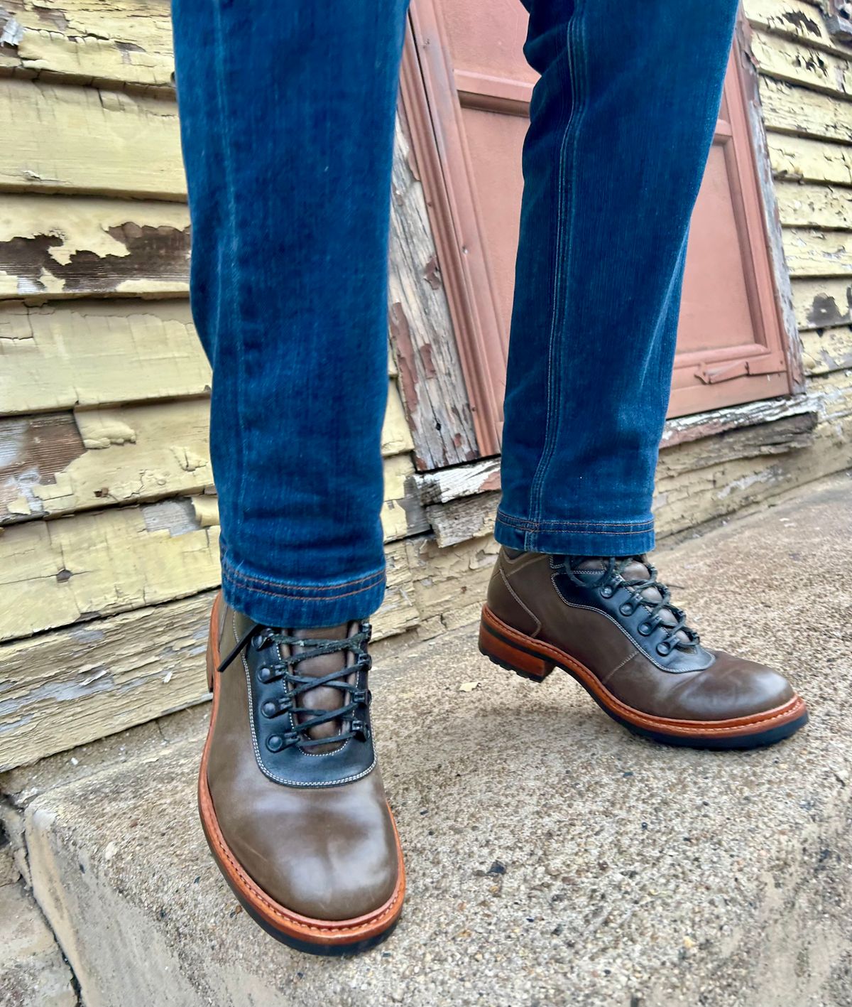 Photo by Vic on March 19, 2026 of the Blkbrd Shoemaker Bulwark Trek Boot in Horween Green Horse Rump.