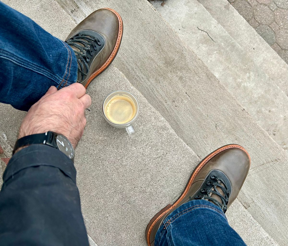 Photo by Vic on March 19, 2026 of the Blkbrd Shoemaker Bulwark Trek Boot in Horween Green Horse Rump.