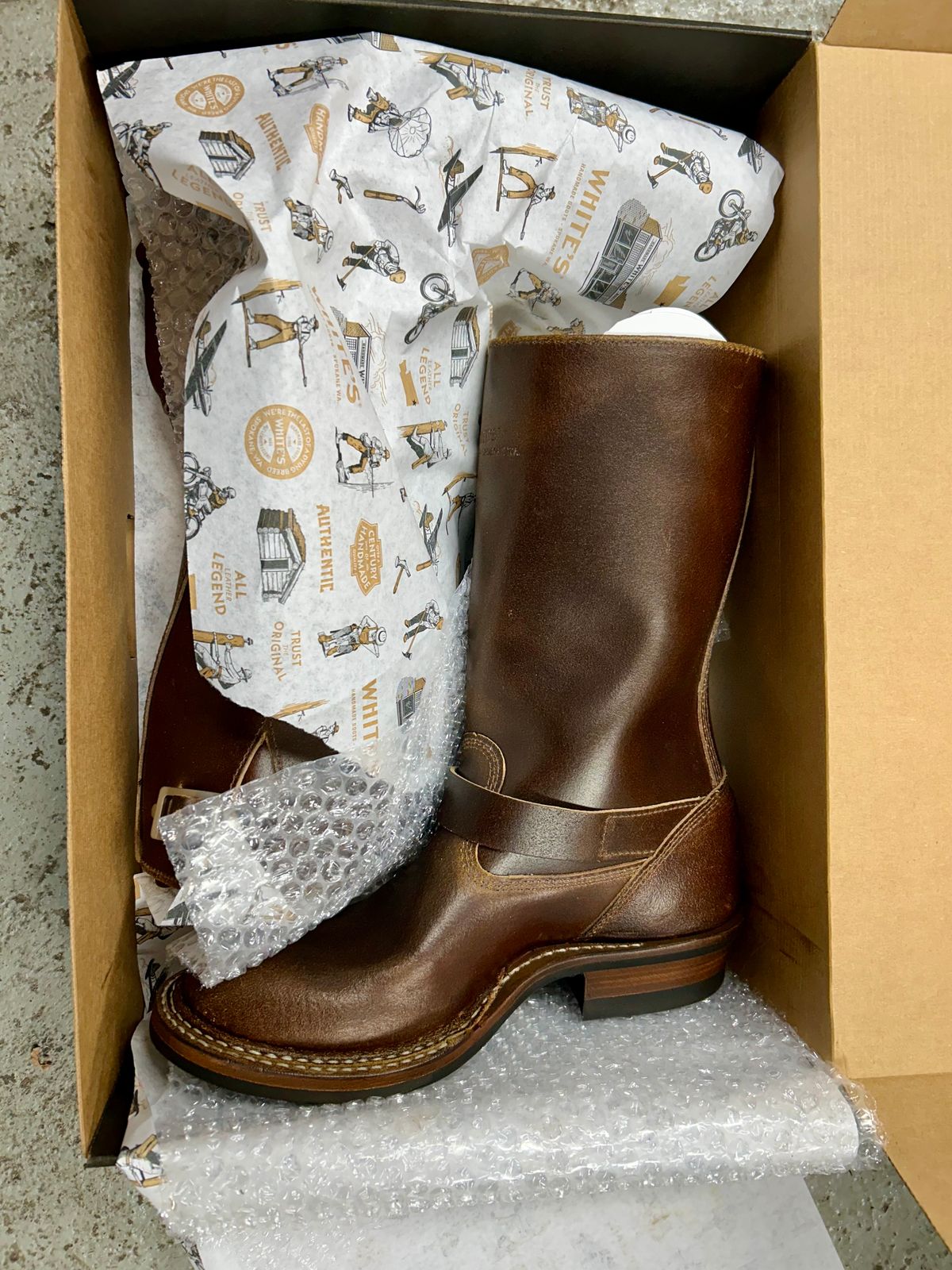 Photo by Vic on December 4, 2025 of the White's Nomad Engineer Boots in Horween Cinnamon Waxed Flesh.