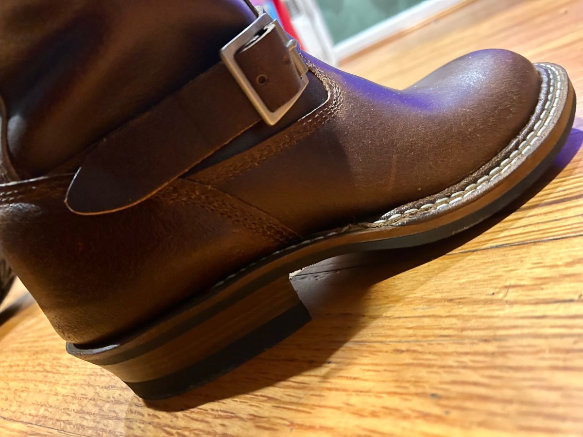 Photo by Vic on December 4, 2025 of the White's Nomad Engineer Boots in Horween Cinnamon Waxed Flesh.