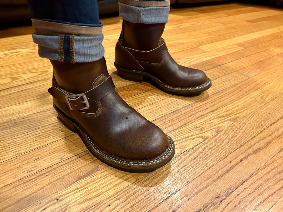 Photo by Vic on December 4, 2025 of the White's Nomad Engineer Boots in Horween Cinnamon Waxed Flesh.