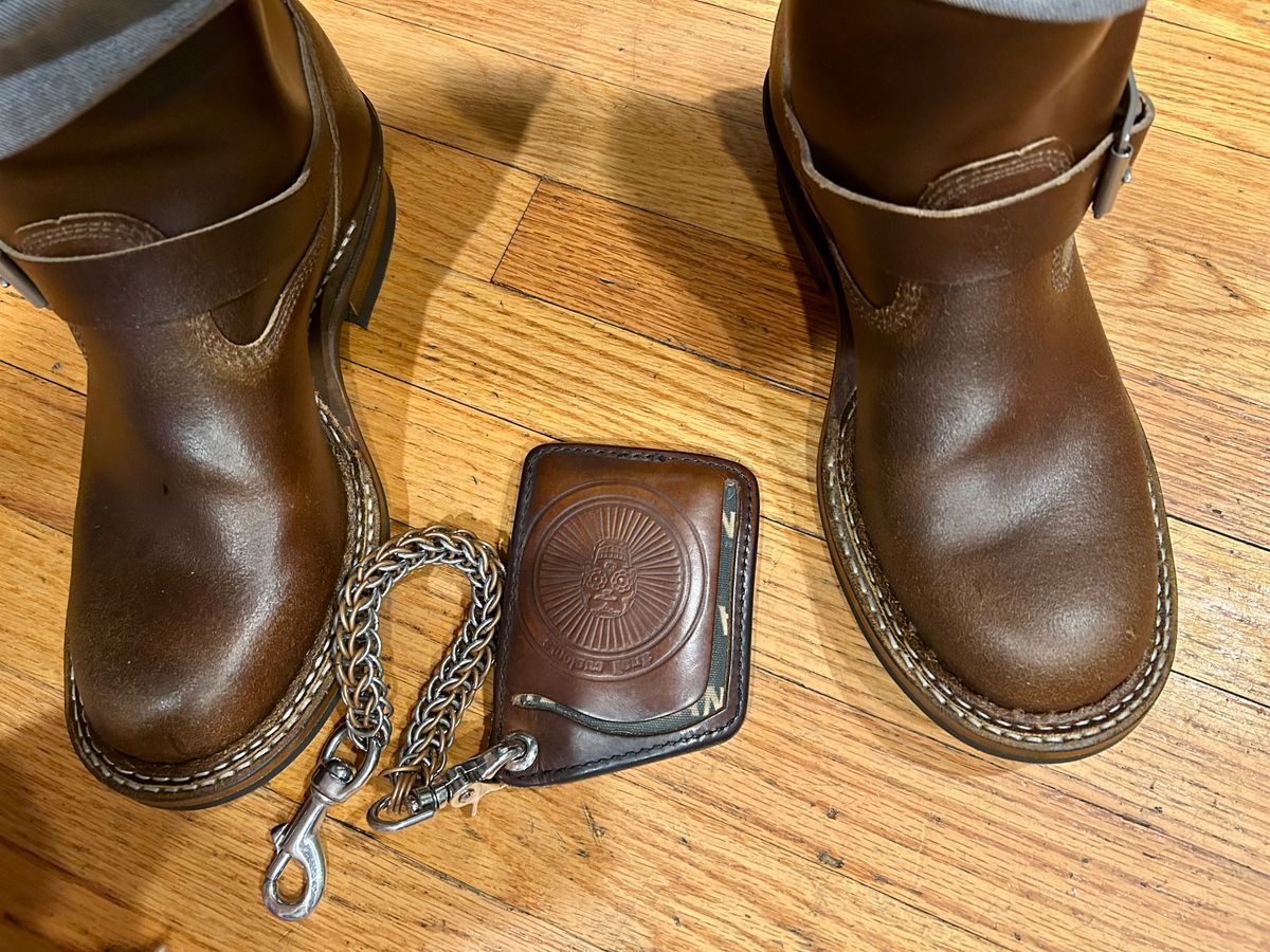 Photo by Vic on December 4, 2025 of the White's Nomad Engineer Boots in Horween Cinnamon Waxed Flesh.