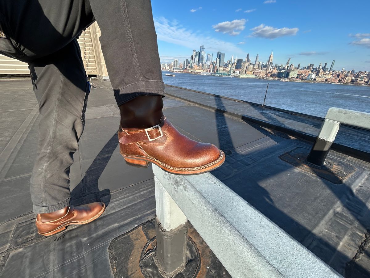 Photo by Vic on December 4, 2025 of the White's Nomad Engineer Boots in Horween Cinnamon Waxed Flesh.