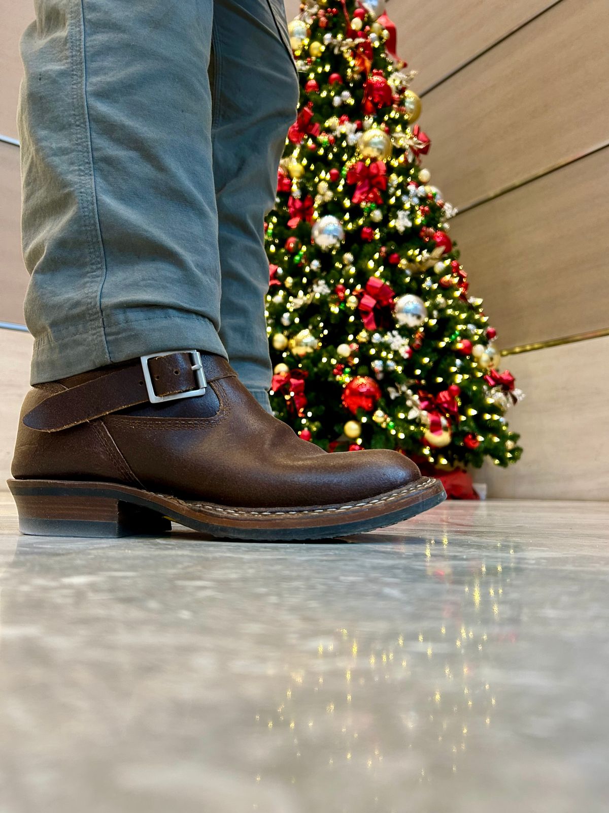 Photo by Vic on December 13, 2025 of the White's Nomad Engineer Boots in Horween Cinnamon Waxed Flesh.