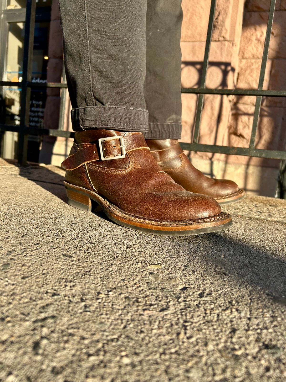 Photo by Vic on January 15, 2026 of the White's Nomad Engineer Boots in Horween Cinnamon Waxed Flesh.