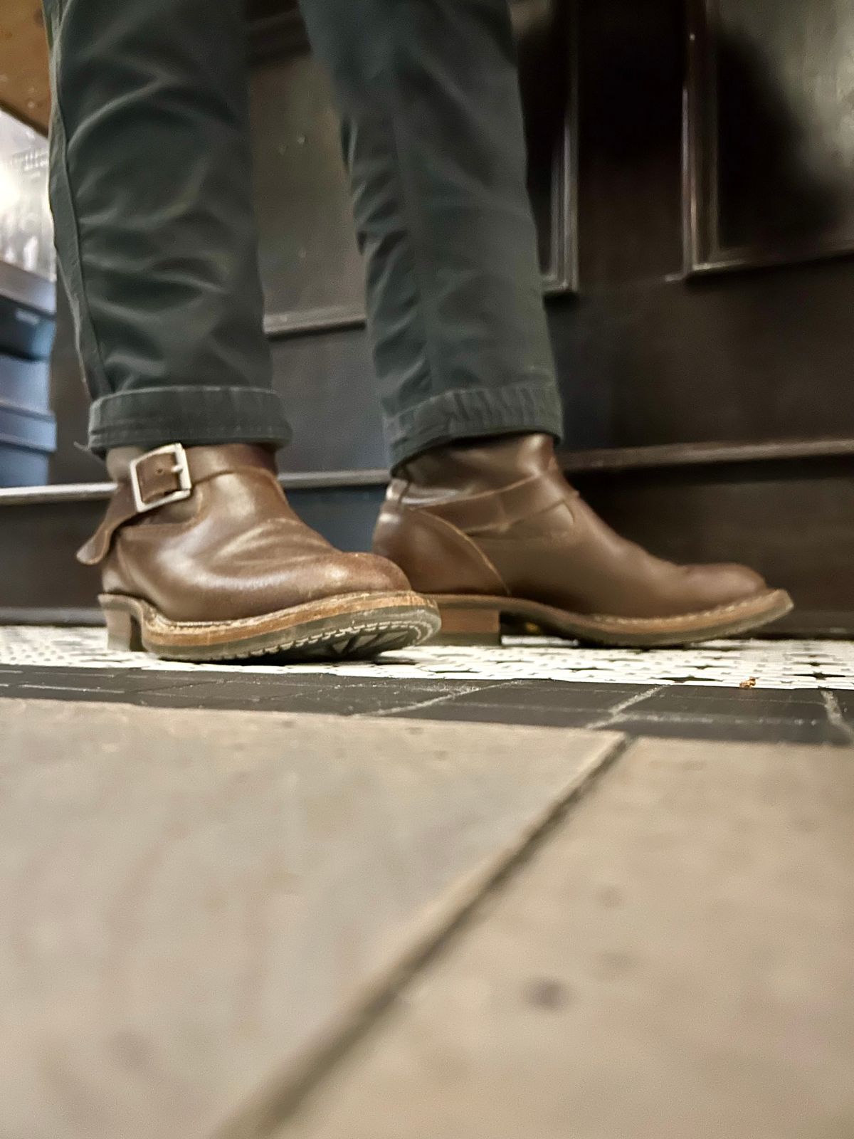 Photo by Vic on January 15, 2026 of the White's Nomad Engineer Boots in Horween Cinnamon Waxed Flesh.