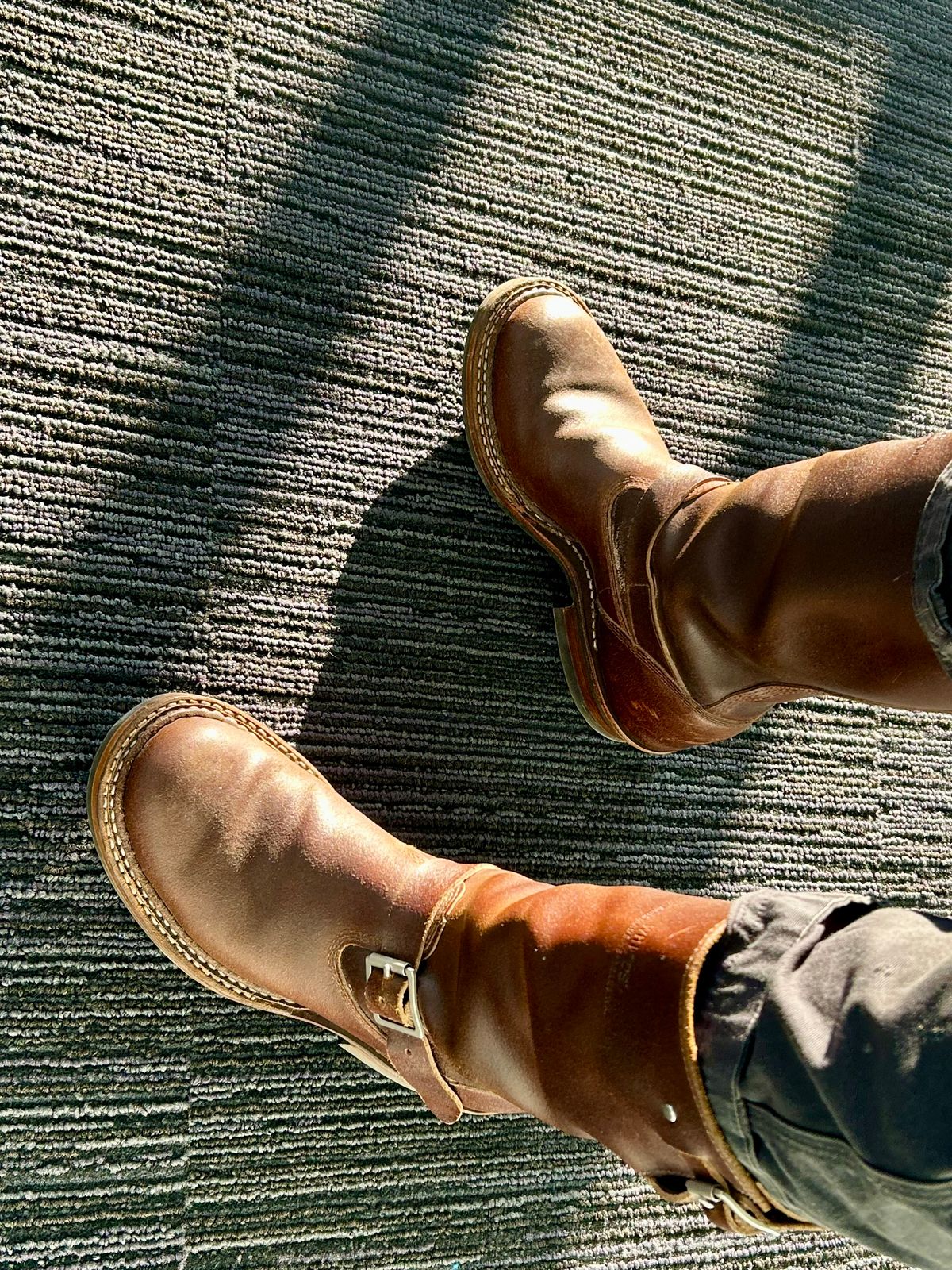 Photo by Vic on January 16, 2026 of the White's Nomad Engineer Boots in Horween Cinnamon Waxed Flesh.
