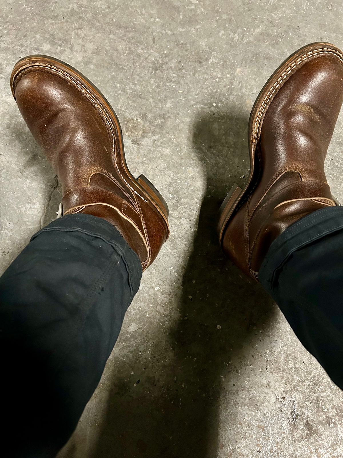 Photo by Vic on February 10, 2026 of the White's Nomad Engineer Boots in Horween Cinnamon Waxed Flesh.