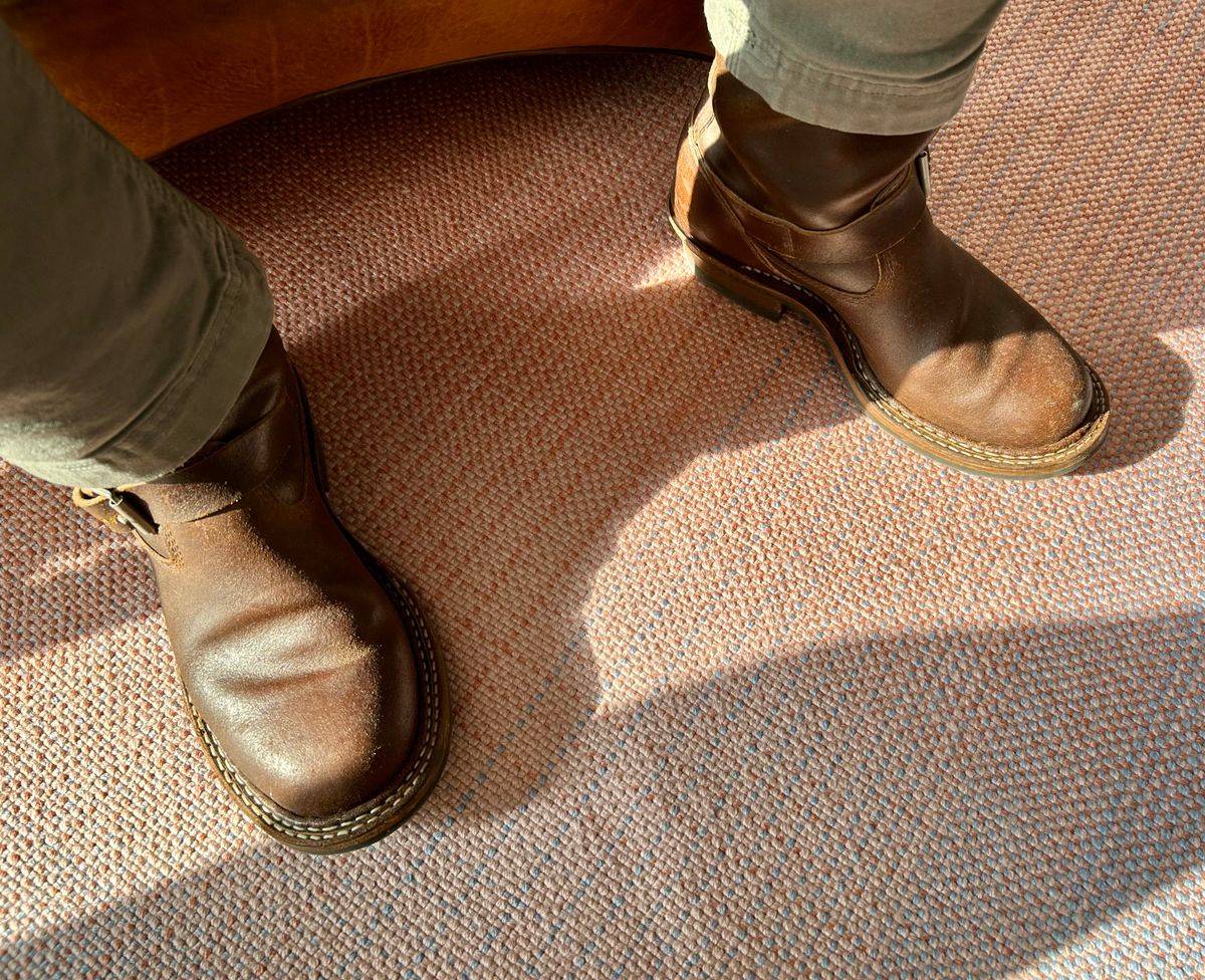 Photo by Vic on February 14, 2026 of the White's Nomad Engineer Boots in Horween Cinnamon Waxed Flesh.