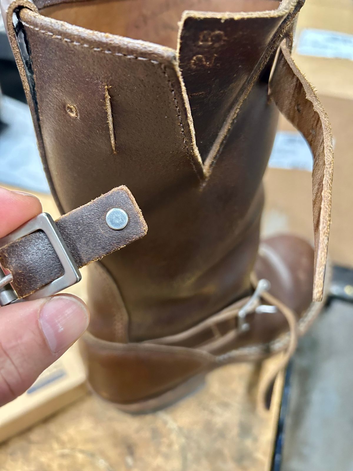 Photo by Vic on March 4, 2026 of the White's Nomad Engineer Boots in Horween Cinnamon Waxed Flesh.