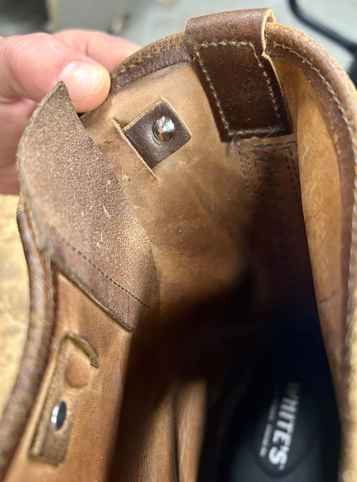 Photo by Vic on March 4, 2026 of the White's Nomad Engineer Boots in Horween Cinnamon Waxed Flesh.