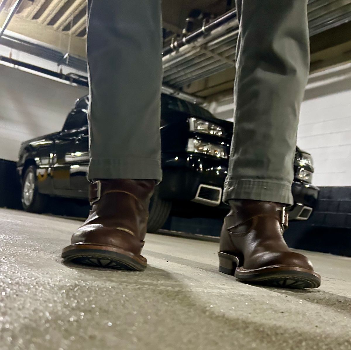 Photo by Vic on March 14, 2026 of the White's Nomad Engineer Boots in Horween Cinnamon Waxed Flesh.