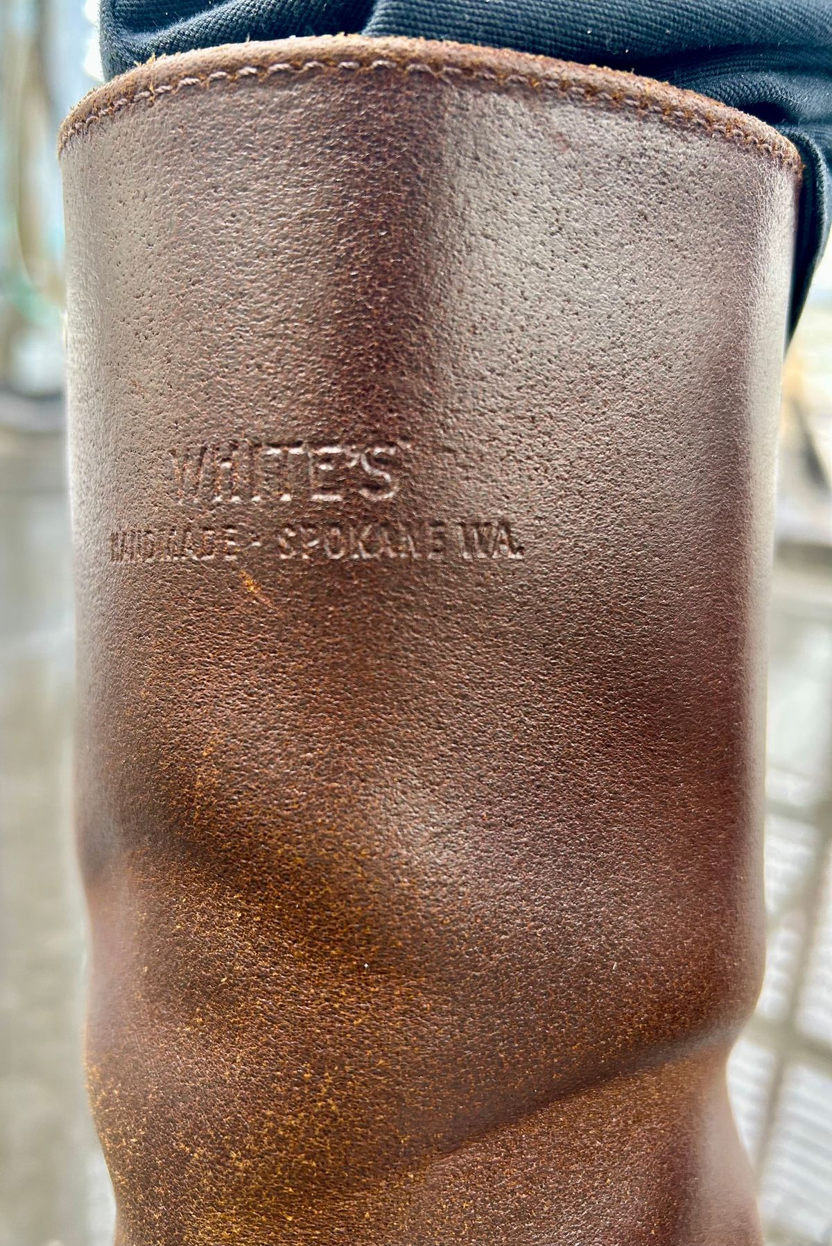 Photo by Vic on April 3, 2026 of the White's Nomad Engineer Boots in Horween Cinnamon Waxed Flesh.