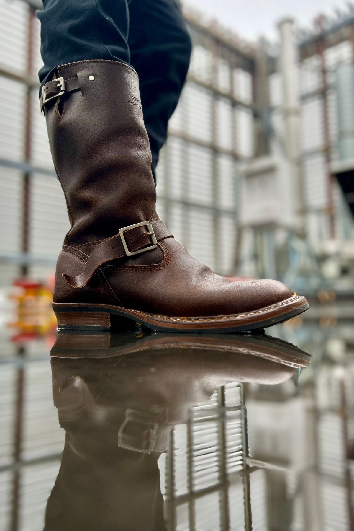 Photo by Vic on April 3, 2026 of the White's Nomad Engineer Boots in Horween Cinnamon Waxed Flesh.