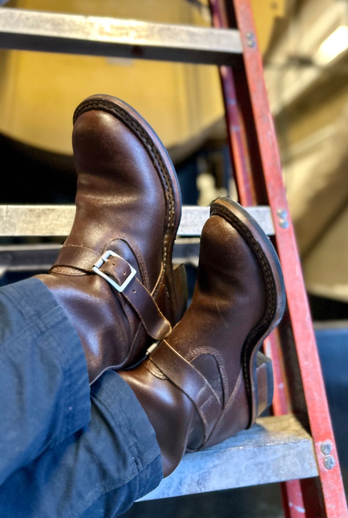 Photo by Vic on April 3, 2026 of the White's Nomad Engineer Boots in Horween Cinnamon Waxed Flesh.