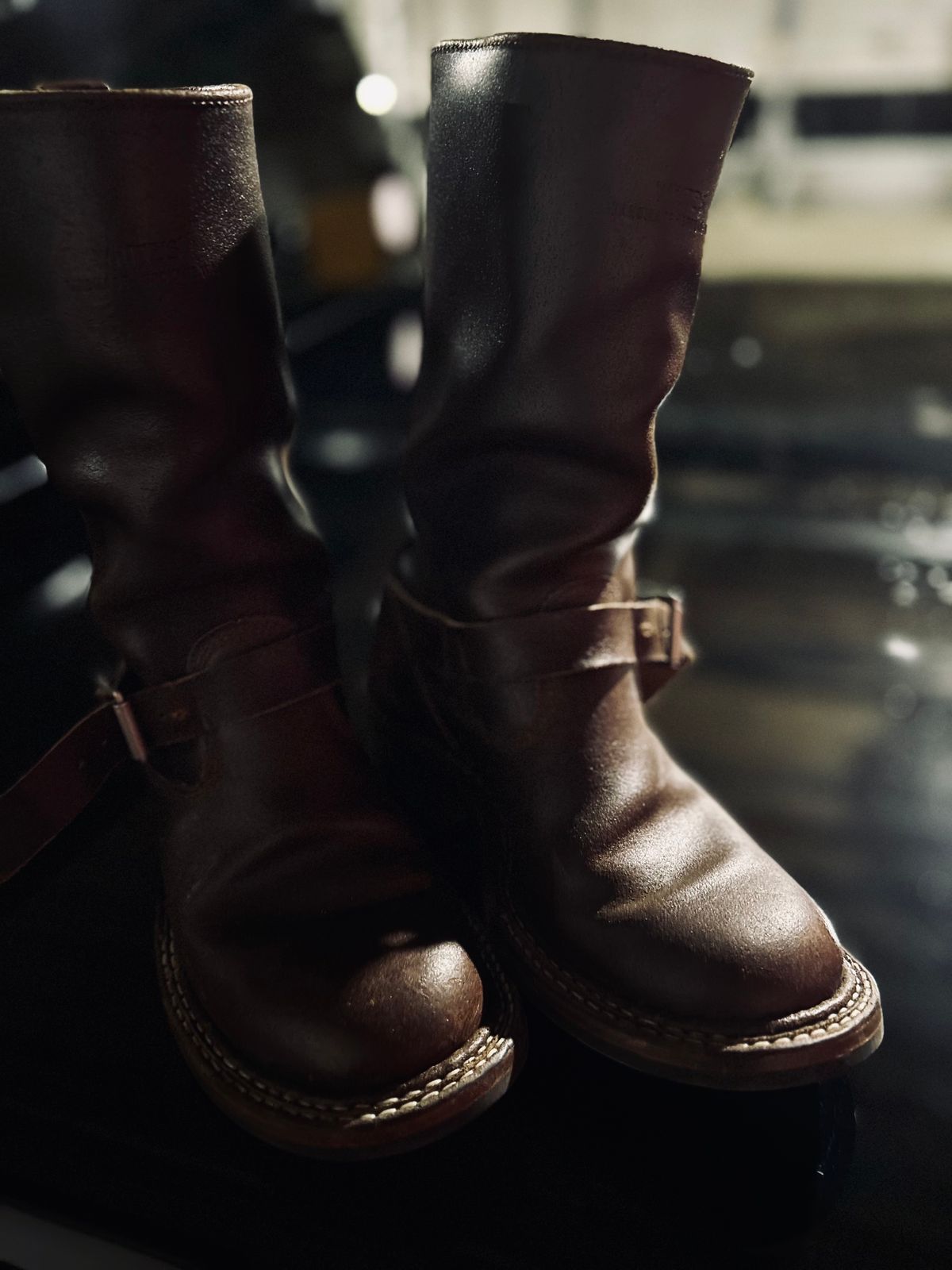 Photo by Vic on April 3, 2026 of the White's Nomad Engineer Boots in Horween Cinnamon Waxed Flesh.