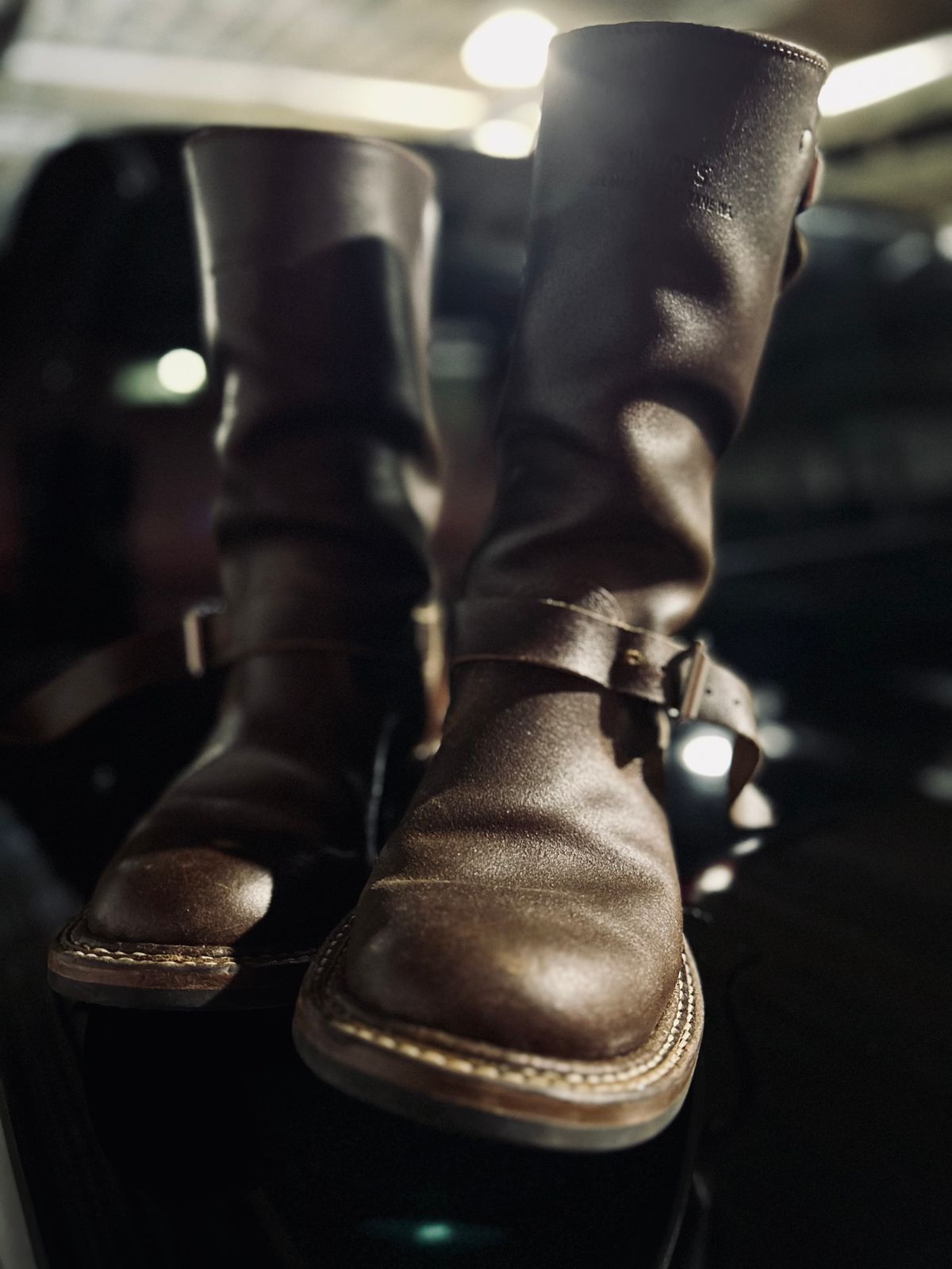Photo by Vic on April 3, 2026 of the White's Nomad Engineer Boots in Horween Cinnamon Waxed Flesh.
