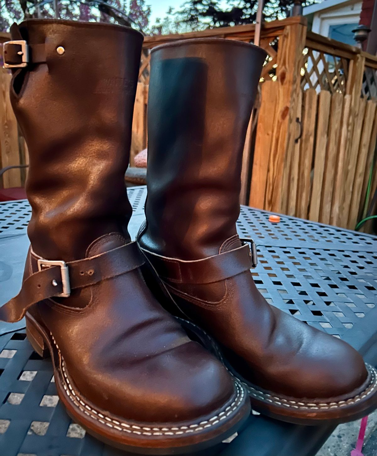 Photo by Vic on April 17, 2026 of the White's Nomad Engineer Boots in Horween Cinnamon Waxed Flesh.