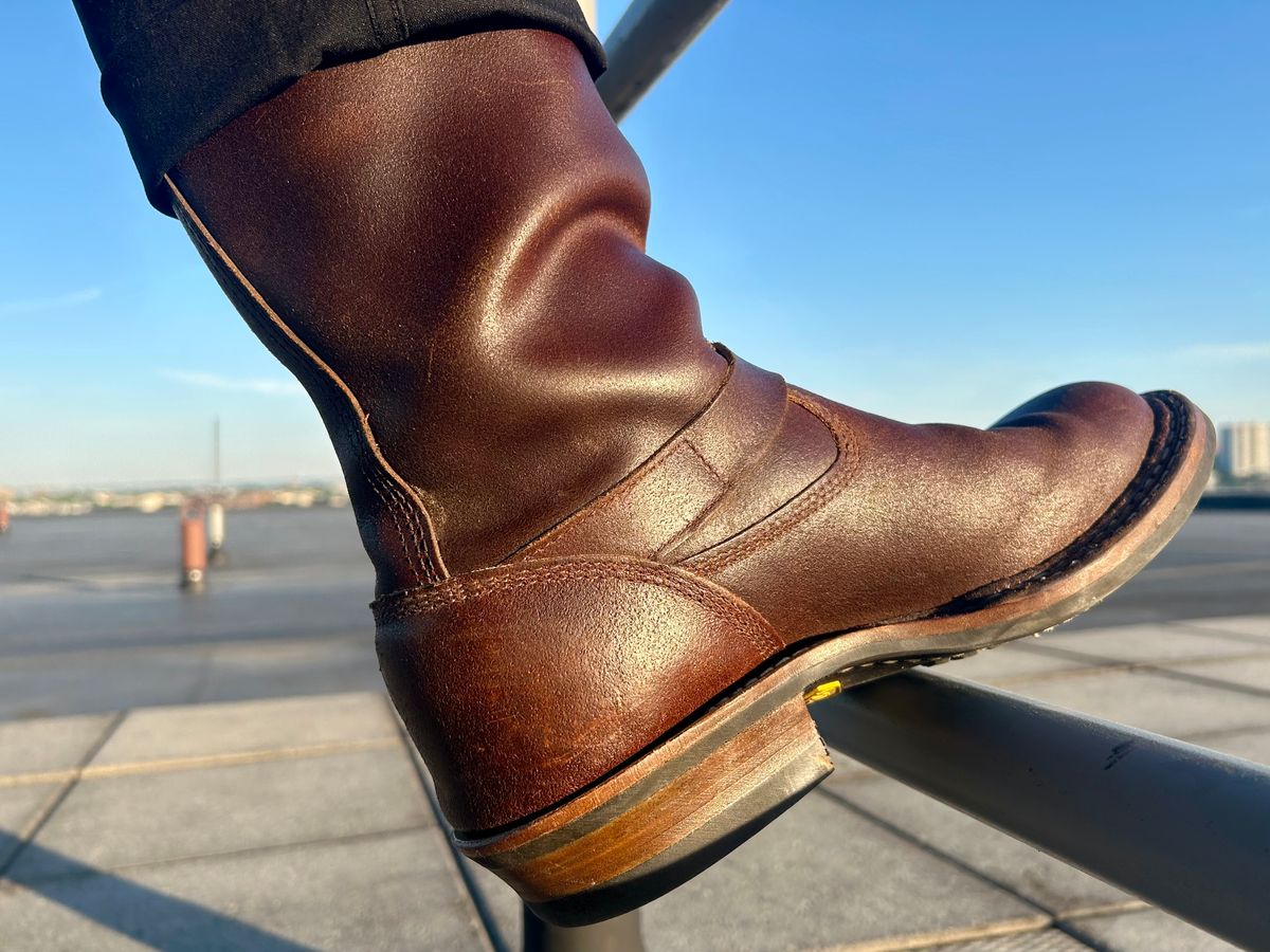 Photo by Vic on June 5, 2026 of the White's Nomad Engineer Boots in Horween Cinnamon Waxed Flesh.