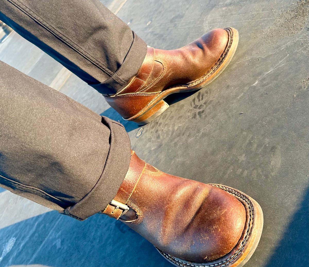 Photo by Vic on June 5, 2026 of the White's Nomad Engineer Boots in Horween Cinnamon Waxed Flesh.