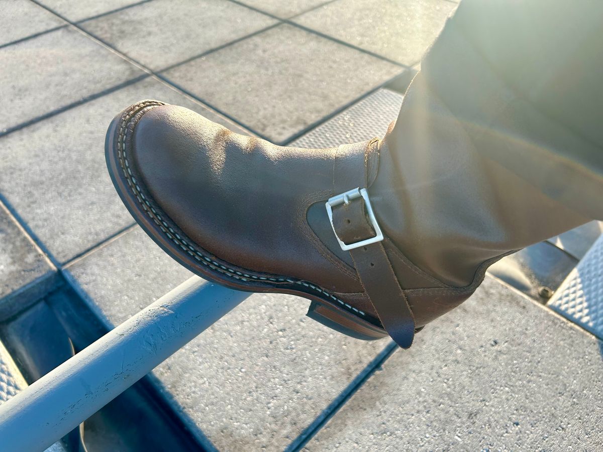 Photo by Vic on June 5, 2026 of the White's Nomad Engineer Boots in Horween Cinnamon Waxed Flesh.