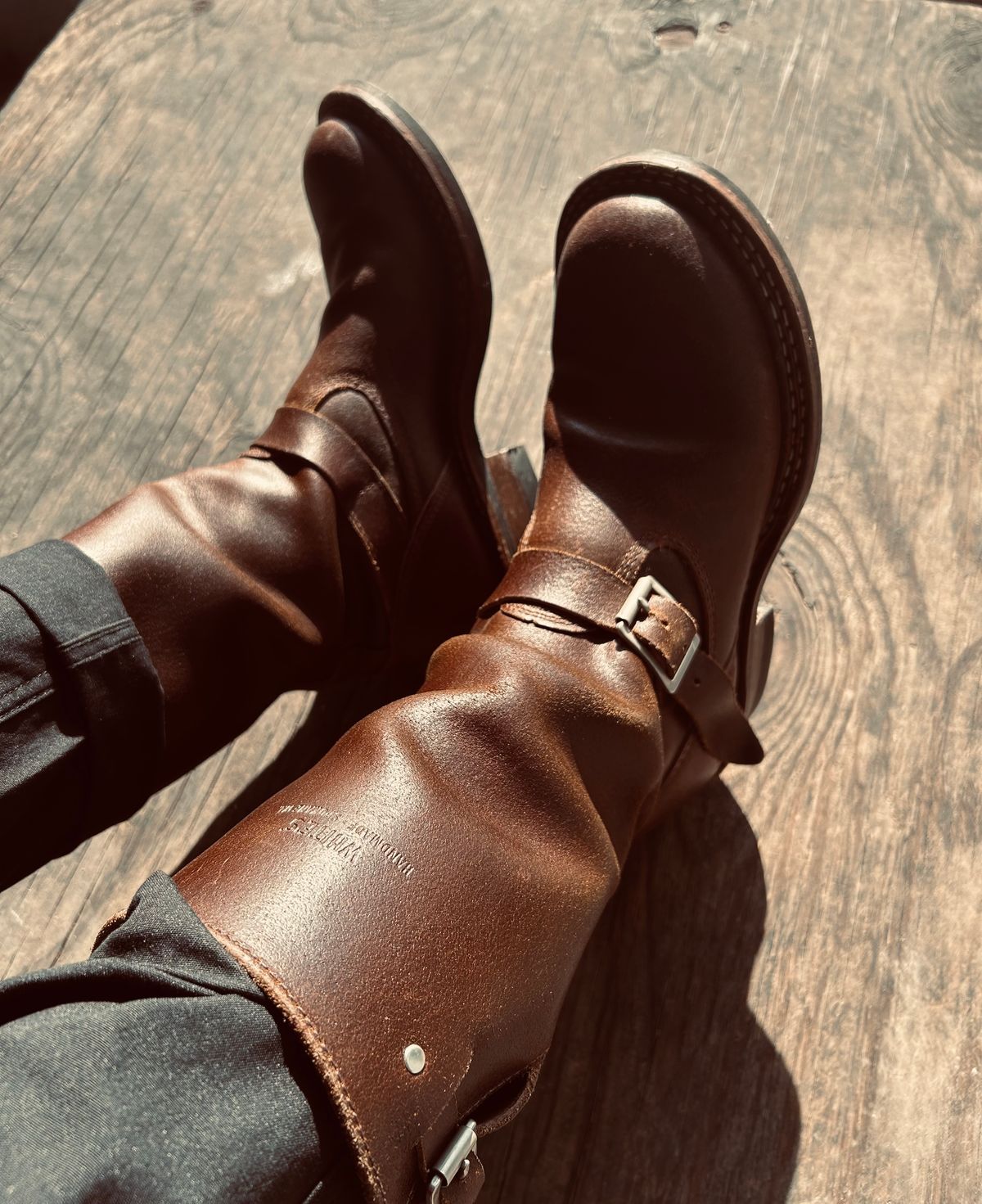 Photo by Vic on June 5, 2026 of the White's Nomad Engineer Boots in Horween Cinnamon Waxed Flesh.
