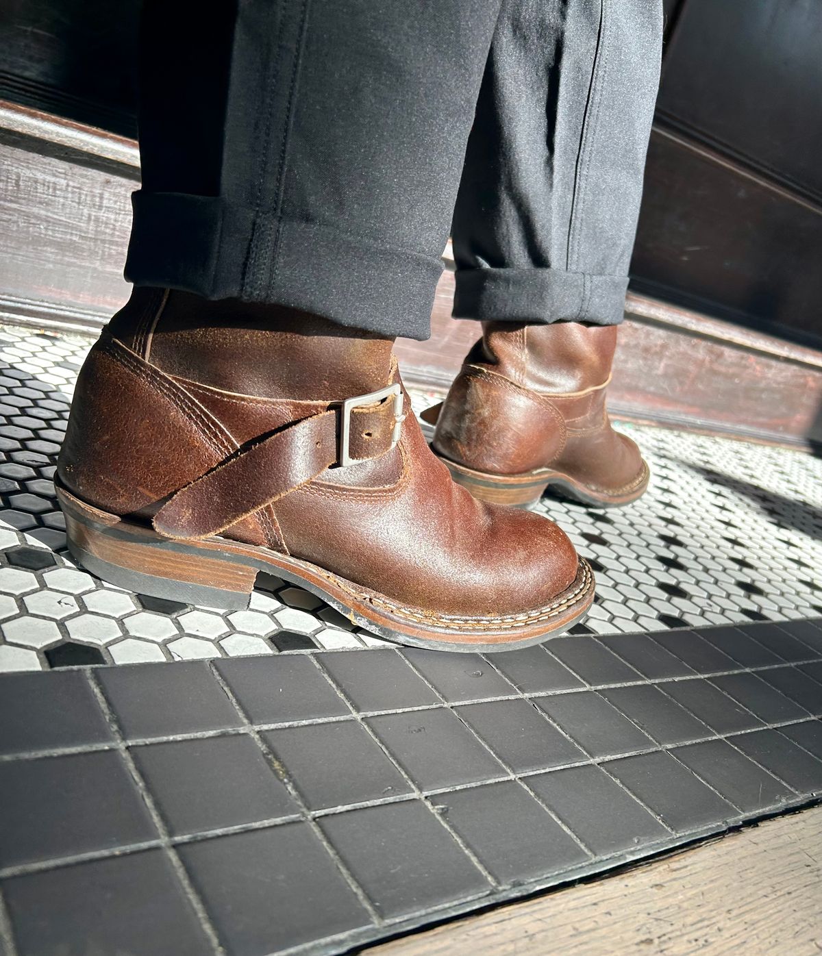 Photo by Vic on June 5, 2026 of the White's Nomad Engineer Boots in Horween Cinnamon Waxed Flesh.