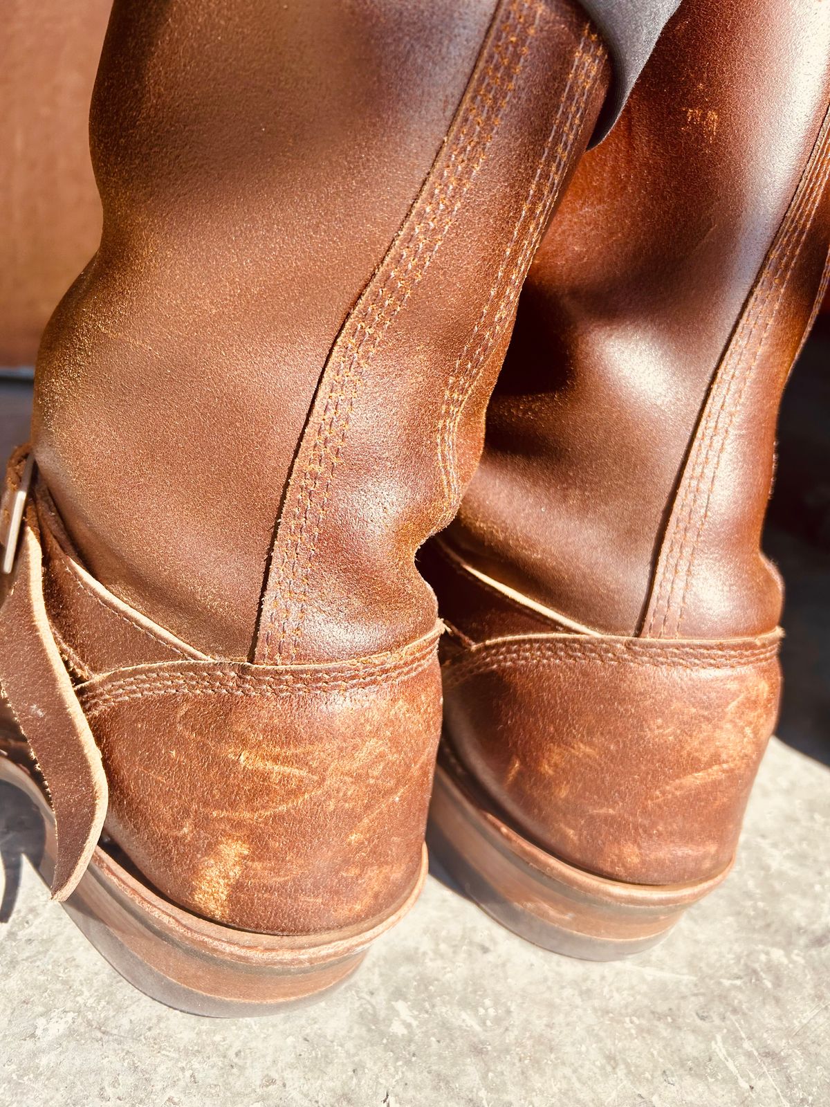 Photo by Vic on June 9, 2026 of the White's Nomad Engineer Boots in Horween Cinnamon Waxed Flesh.