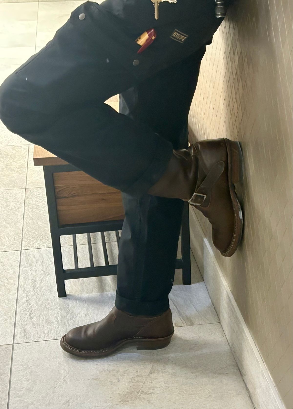 Photo by Vic on June 10, 2026 of the White's Nomad Engineer Boots in Horween Cinnamon Waxed Flesh.