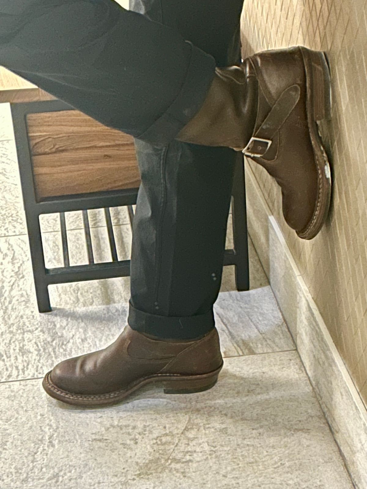Photo by Vic on June 10, 2026 of the White's Nomad Engineer Boots in Horween Cinnamon Waxed Flesh.