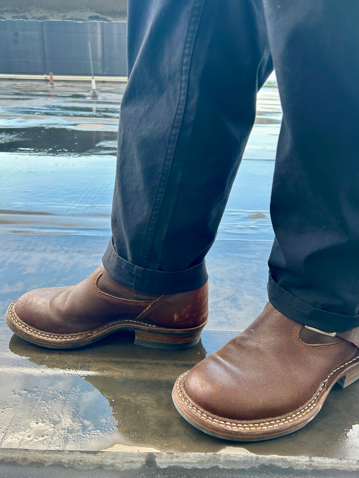 Photo by Vic on June 17, 2026 of the White's Nomad Engineer Boots in Horween Cinnamon Waxed Flesh.