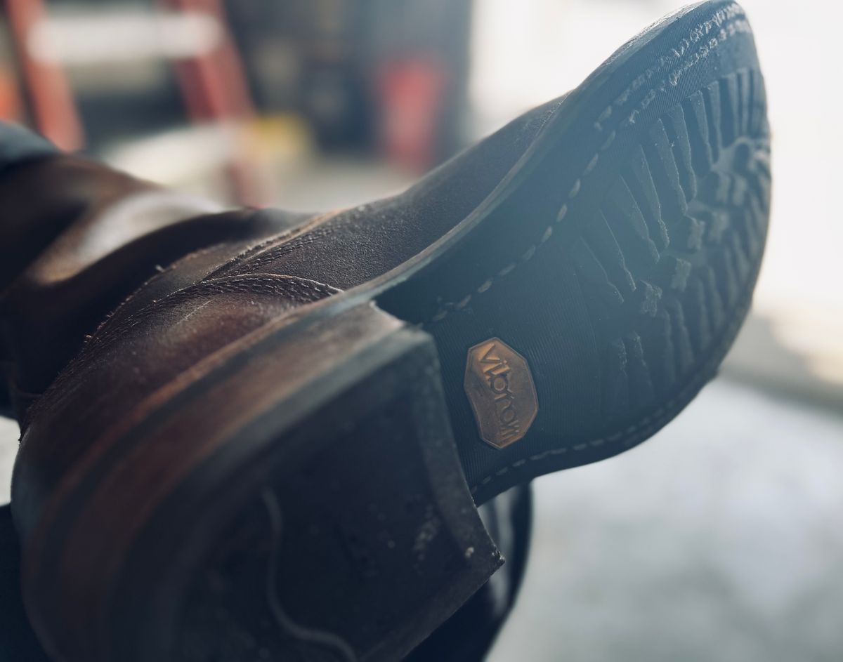 Photo by Vic on June 17, 2026 of the White's Nomad Engineer Boots in Horween Cinnamon Waxed Flesh.