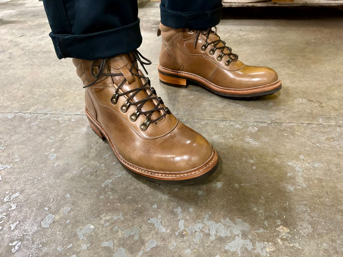 Photo by Vic on January 30, 2026 of the Blkbrd Shoemaker Bulwark Trek Boot in Horween Natural Chromepak.