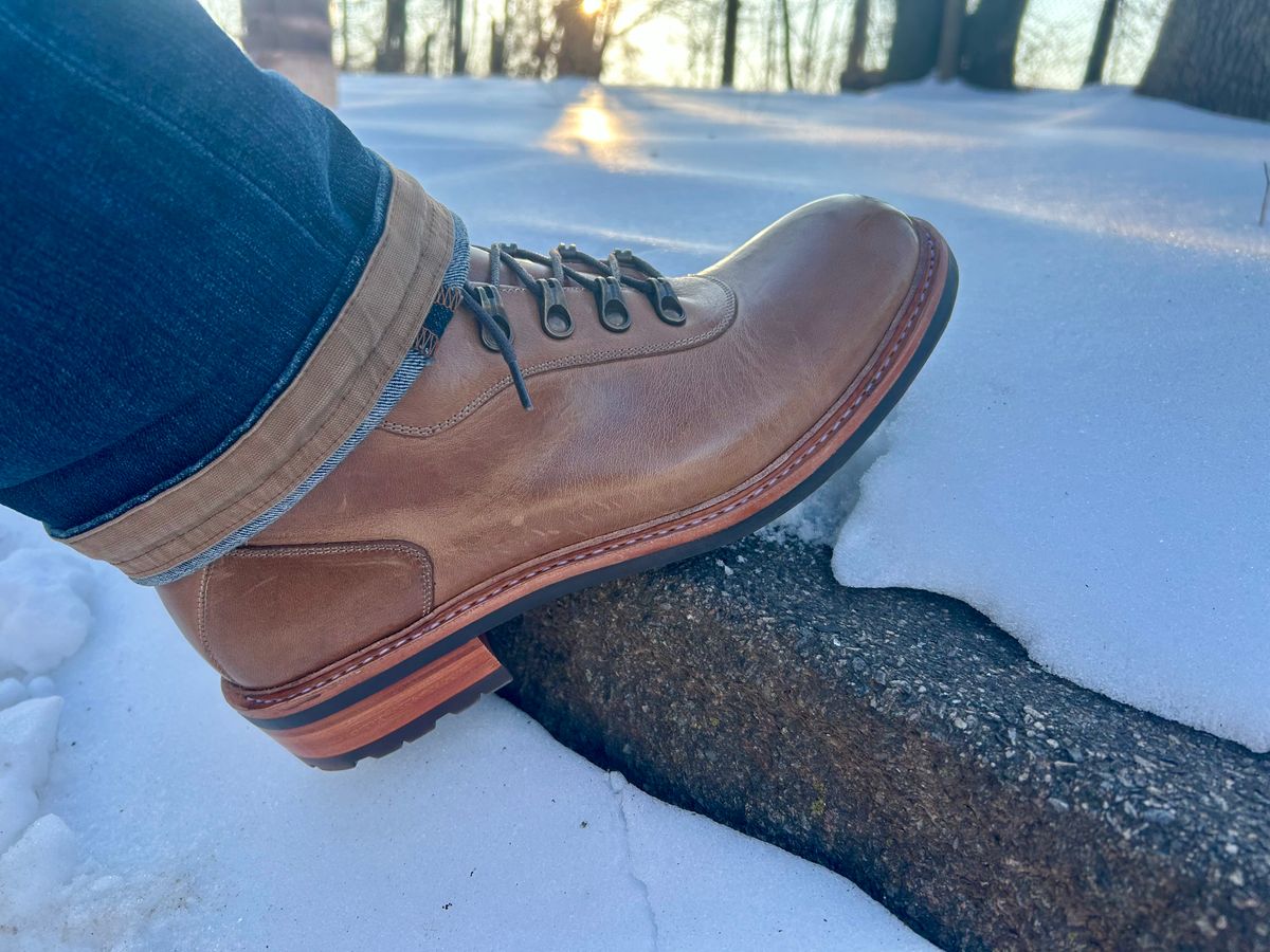 Photo by Vic on February 4, 2026 of the Blkbrd Shoemaker Bulwark Trek Boot in Horween Natural Chromepak.