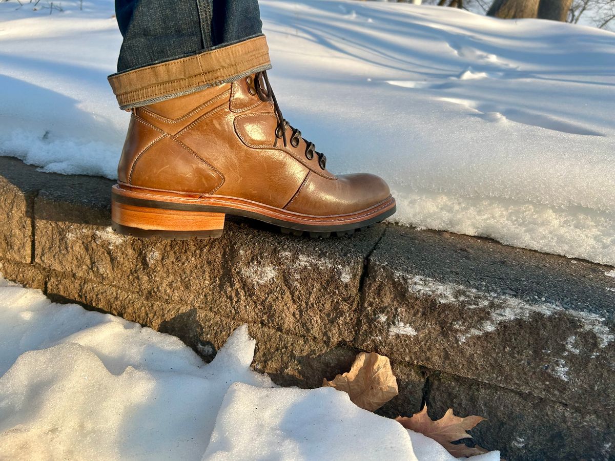 Photo by Vic on February 4, 2026 of the Blkbrd Shoemaker Bulwark Trek Boot in Horween Natural Chromepak.