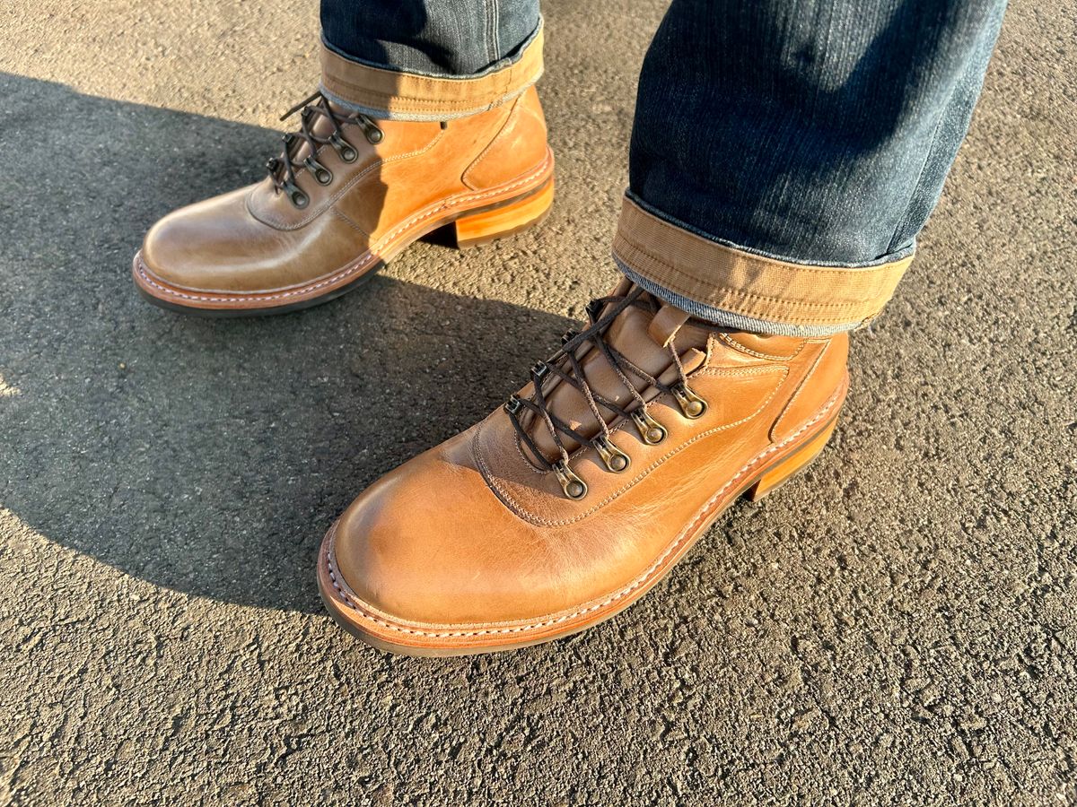 Photo by Vic on February 4, 2026 of the Blkbrd Shoemaker Bulwark Trek Boot in Horween Natural Chromepak.