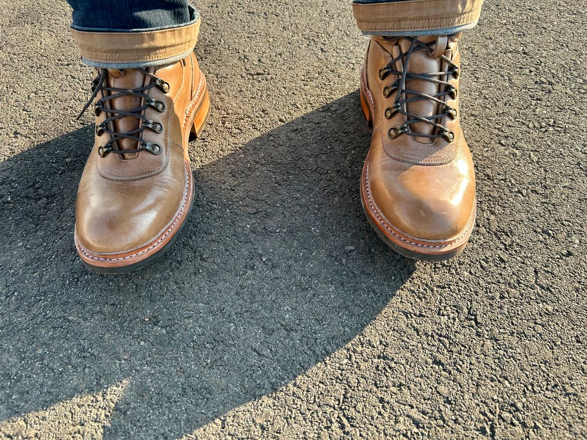 Photo by Vic on February 4, 2026 of the Blkbrd Shoemaker Bulwark Trek Boot in Horween Natural Chromepak.