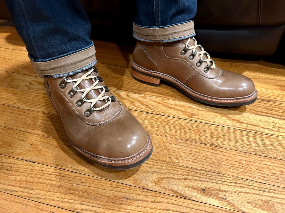 Photo by Vic on February 5, 2026 of the Blkbrd Shoemaker Bulwark Trek Boot in Horween Natural Chromepak.