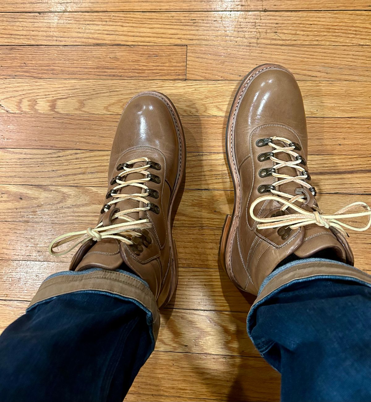 Photo by Vic on February 5, 2026 of the Blkbrd Shoemaker Bulwark Trek Boot in Horween Natural Chromepak.