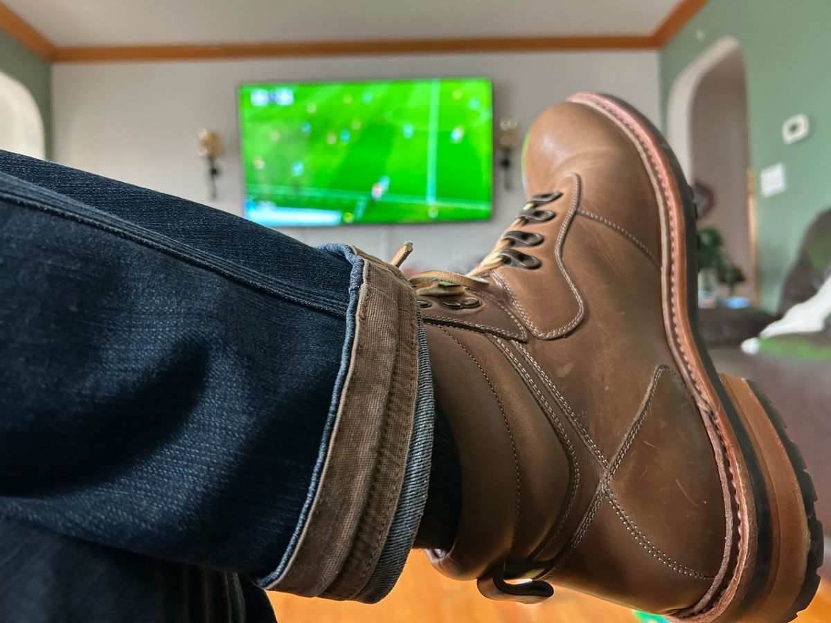 Photo by Vic on March 8, 2026 of the Blkbrd Shoemaker Bulwark Trek Boot in Horween Natural Chromepak.