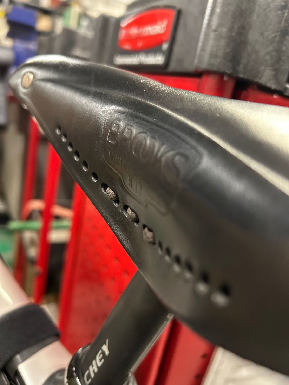 Photo by Vic on April 9, 2026 of the Brooks Saddle in Unknown Natural Veg Tan.