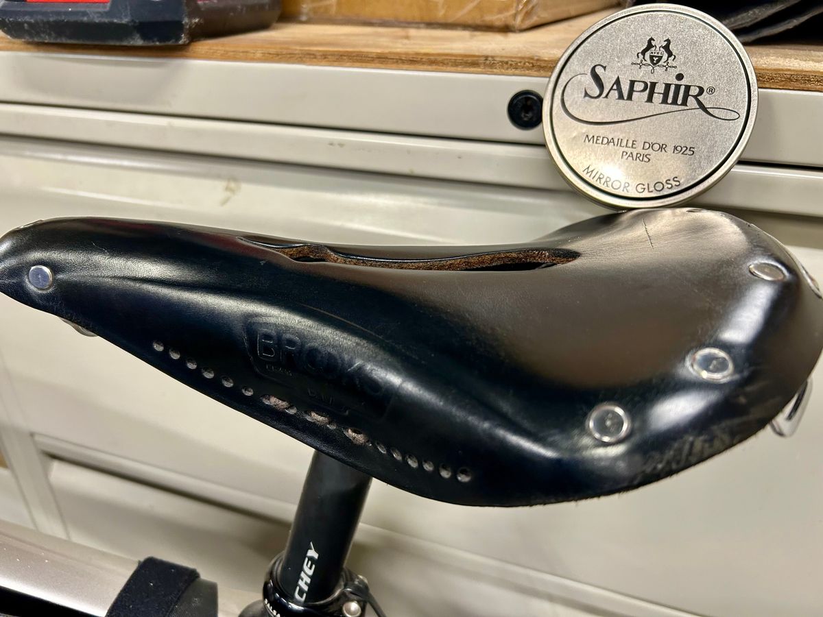 Photo by Vic on May 20, 2026 of the Brooks Saddle in Unknown Natural Veg Tan.