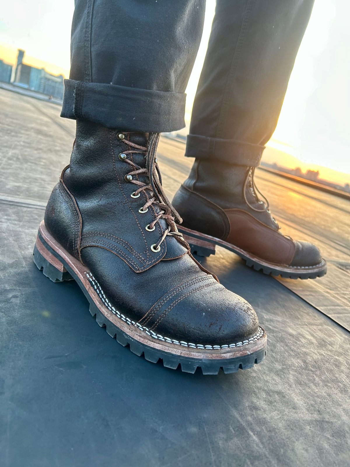 Photo by Vic on January 8, 2026 of the Nicks X Rose Anvil ND1 in Horween Black Waxed Flesh.