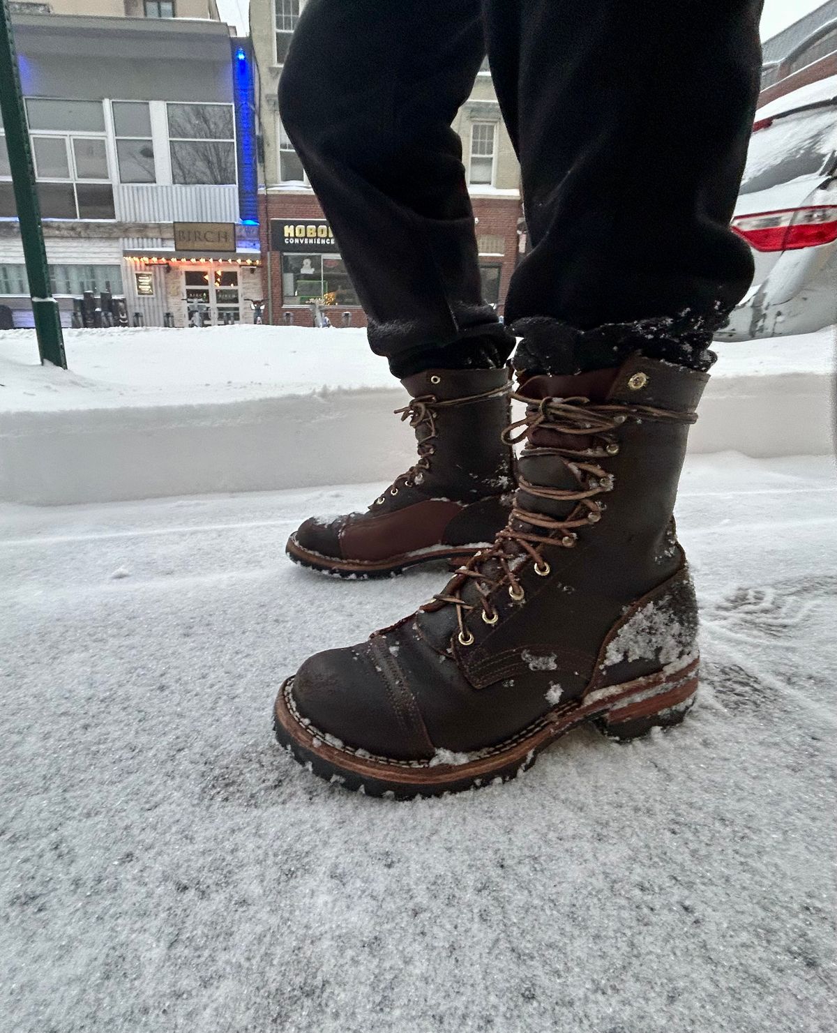 Photo by Vic on January 25, 2026 of the Nicks X Rose Anvil ND1 in Horween Black Waxed Flesh.