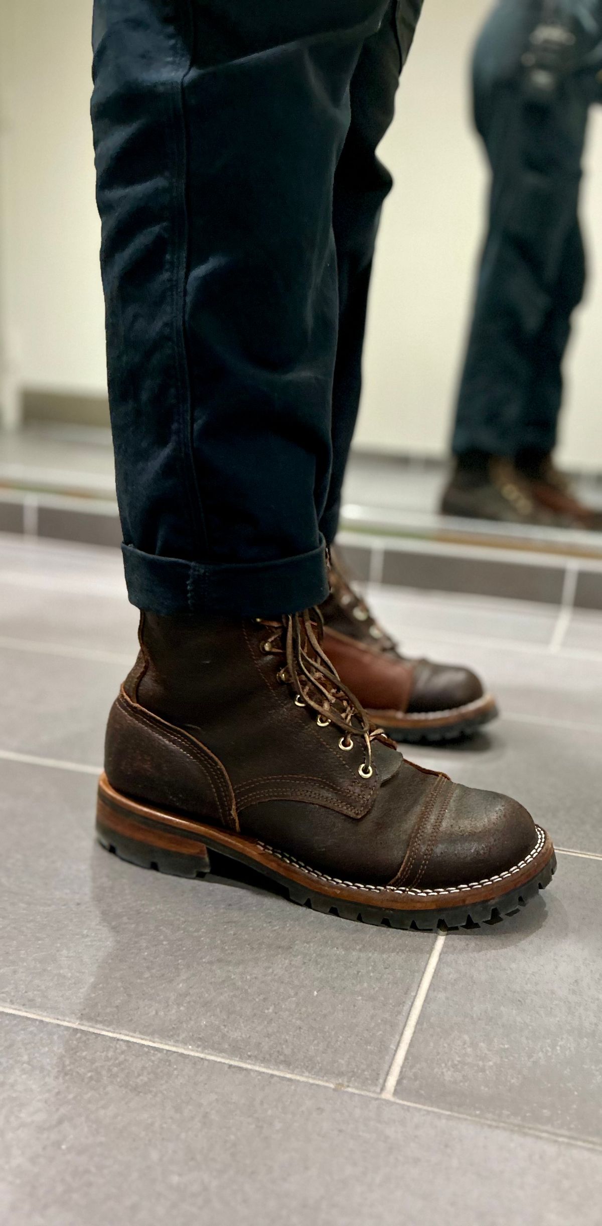 Photo by Vic on April 6, 2026 of the Nicks X Rose Anvil ND1 in Horween Black Waxed Flesh.