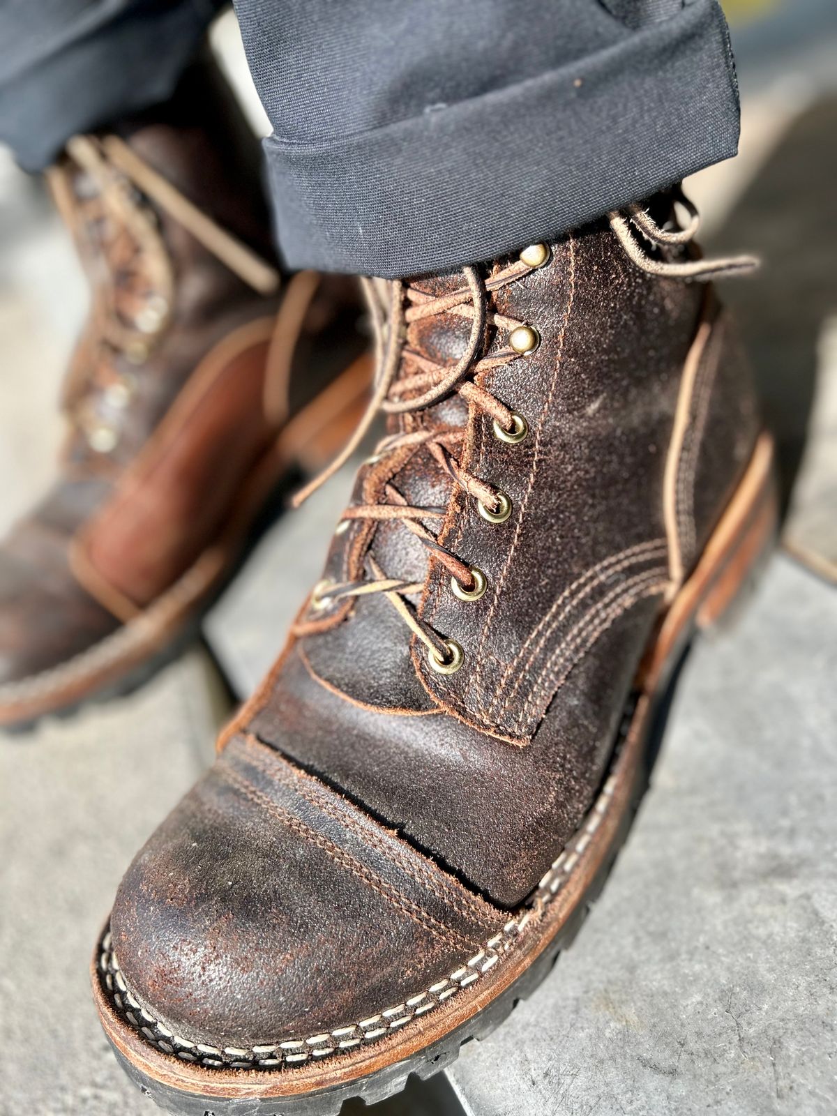 Photo by Vic on April 13, 2026 of the Nicks X Rose Anvil ND1 in Horween Black Waxed Flesh.