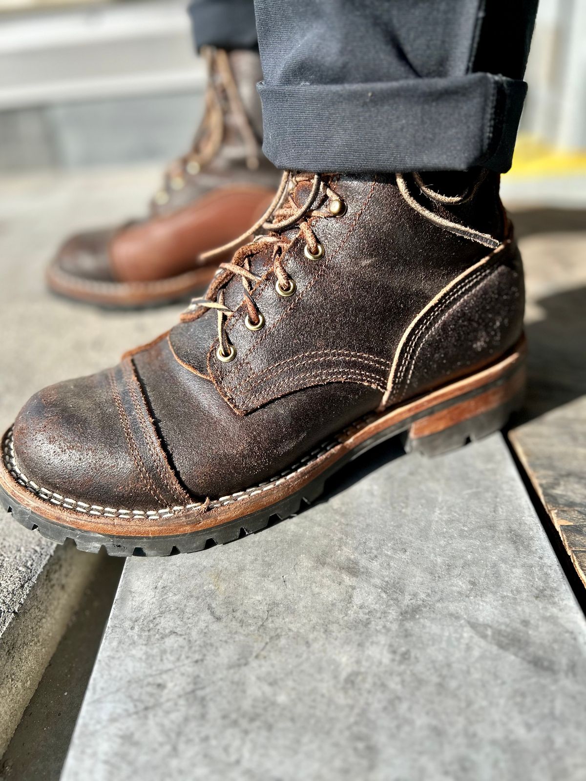 Photo by Vic on April 13, 2026 of the Nicks X Rose Anvil ND1 in Horween Black Waxed Flesh.