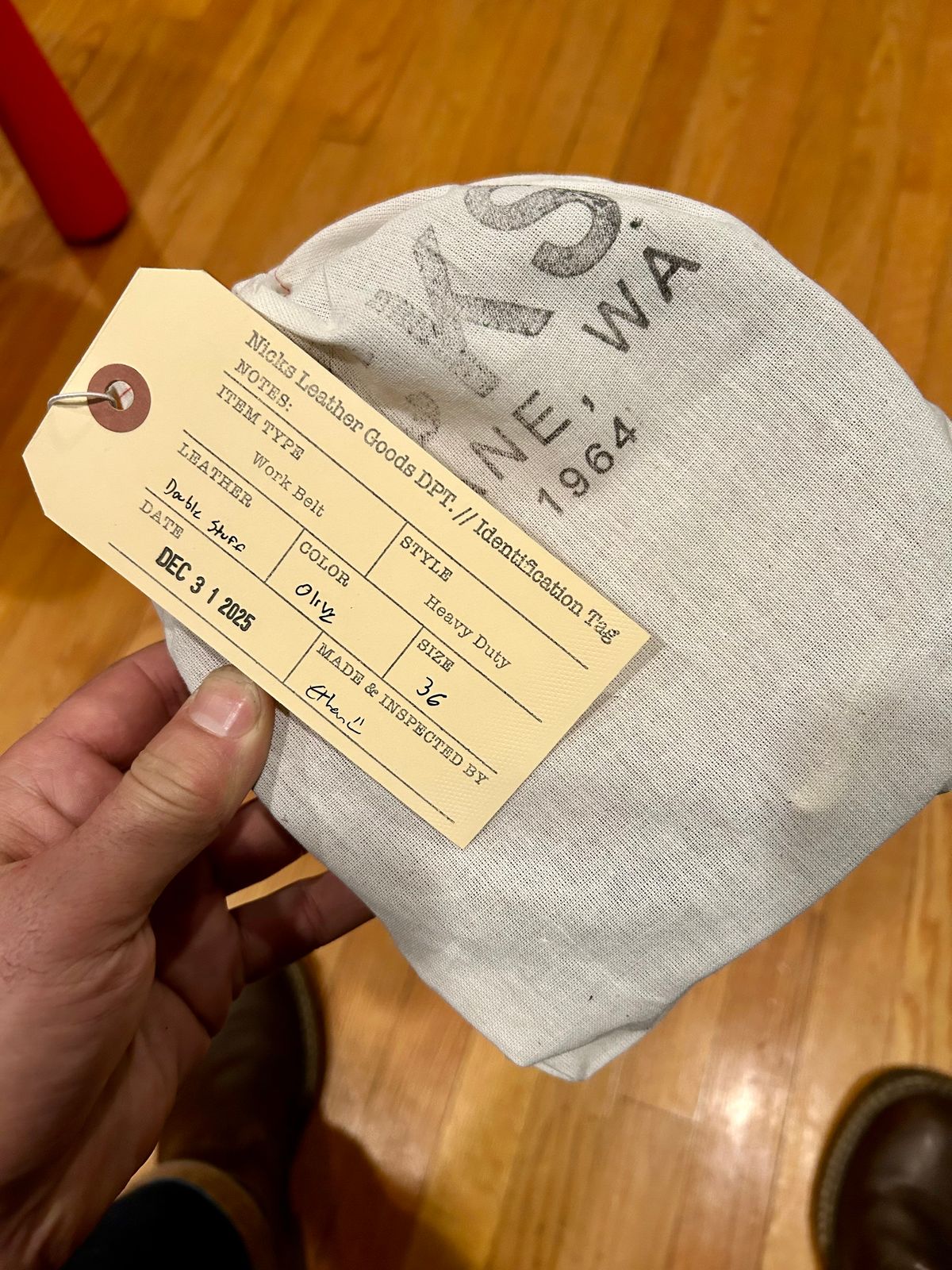 Photo by Vic on January 9, 2026 of the Nicks Belt in Wickett & Craig Olive Double Stuffed.